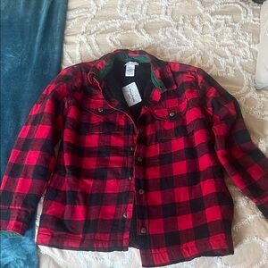 Tommy Bahama Kids Red and Black Checkered Jean Jacket